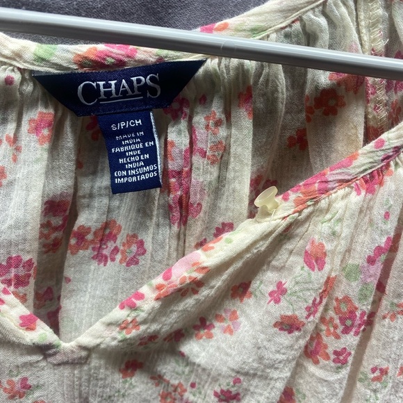 Chaps Print Ruffle bell Sleeve Peasant Top sz s - Picture 7 of 8